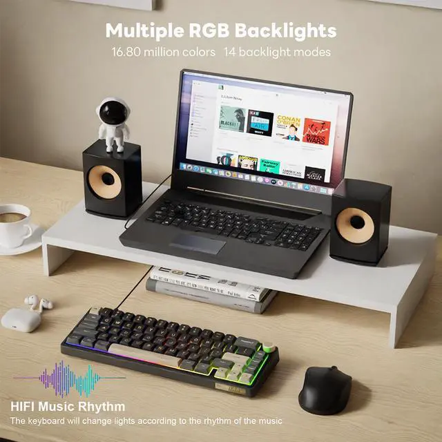 Alt view image 3 of 7 - RK Royal Kludge R66 66 Keys Wired Gaming Keyboard Gasket Hot-Swapple Mechanical Keyboard PBT Keycaps RGB Custom Keyboard with Volume Knob & Indicator Lights for PC Mac