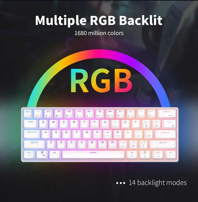 Alt view image 2 of 7 - RK ROYAL KLUDGE RK61 Mini Gaming Keyboard Hot Swappable Mechanical  Keyboard Portable 61 Keys RGB Wired/Wireless Keyboard Custom Keybaord for Computer Brown Switch White