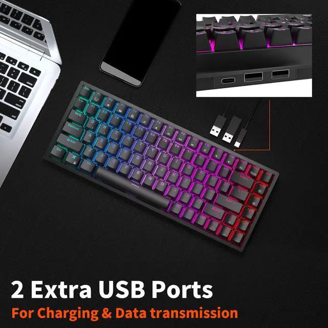 Alt view image 2 of 7 - RK ROYAL KLUDGE RK84 Wireless RGB 75% Triple Mode BT5.0/2.4G/USB-C Hot Swappable Mechanical Keyboard, 84 Keys Wireless Gaming Keyboard w/High-Capacity Battery, Blue Switch