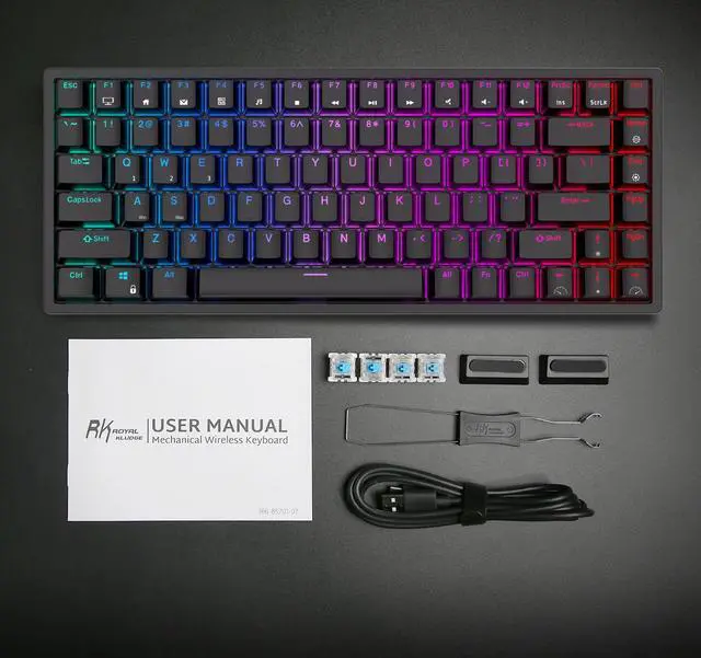 Alt view image 3 of 7 - RK ROYAL KLUDGE RK84 Wireless RGB 75% Triple Mode BT5.0/2.4G/USB-C Hot Swappable Mechanical Keyboard, 84 Keys Wireless Gaming Keyboard w/High-Capacity Battery, Blue Switch