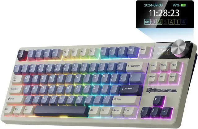 Main image of RK ROYAL KLUDGE S85 Wireless Mechanical Keyboard, TKL Keyboard with Display & Knob, Hot-Swappable Custom Programmable Macro Keyboard with Tactile Beige Switch, 7200mAh Battery, 85 Keys