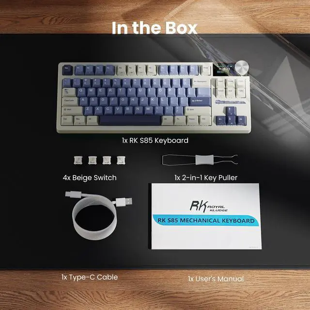 Alt view image 6 of 7 - RK ROYAL KLUDGE S85 Wireless Mechanical Keyboard, TKL Keyboard with Display & Knob, Hot-Swappable Custom Programmable Macro Keyboard with Tactile Beige Switch, 7200mAh Battery, 85 Keys