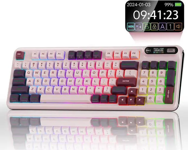 Main image of RK ROYAL KLUDGE KZZI Z98 Creamy Keyboard, 94 Keys Wireless Mechanical Keyboard with Smart Display & Knob, Bluetooth 5.0/2.4GHz/USB-C Wireless Keyboard with Hot-Swappable Custom Switch