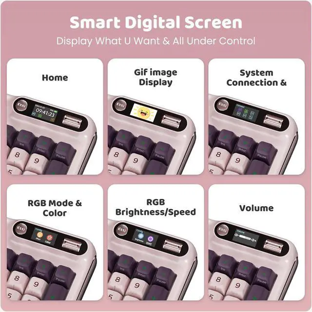 Alt view image 3 of 7 - RK ROYAL KLUDGE KZZI Z98 Creamy Keyboard, 94 Keys Wireless Mechanical Keyboard with Smart Display & Knob, Bluetooth 5.0/2.4GHz/USB-C Wireless Keyboard with Hot-Swappable Custom Switch
