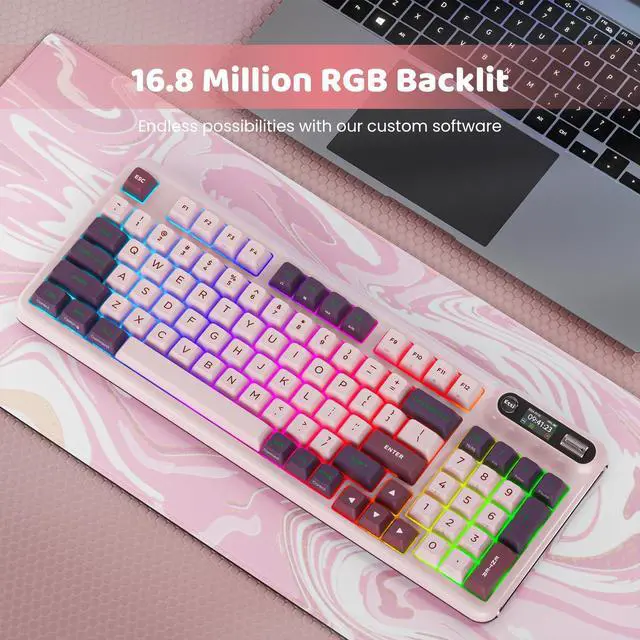 Alt view image 7 of 7 - RK ROYAL KLUDGE KZZI Z98 Creamy Keyboard, 94 Keys Wireless Mechanical Keyboard with Smart Display & Knob, Bluetooth 5.0/2.4GHz/USB-C Wireless Keyboard with Hot-Swappable Custom Switch