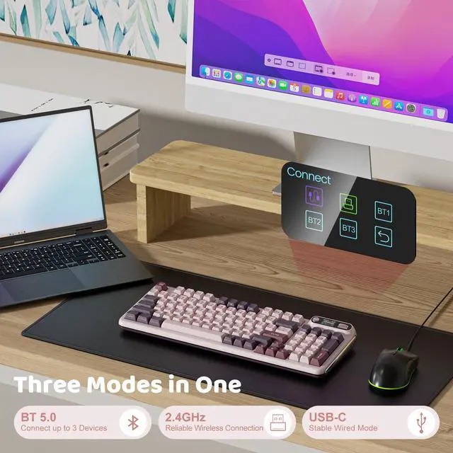 Alt view image 5 of 7 - RK ROYAL KLUDGE KZZI Z98 Creamy Keyboard, 94 Keys Wireless Mechanical Keyboard with Smart Display & Knob, Bluetooth 5.0/2.4GHz/USB-C Wireless Keyboard with Hot-Swappable Custom Switch