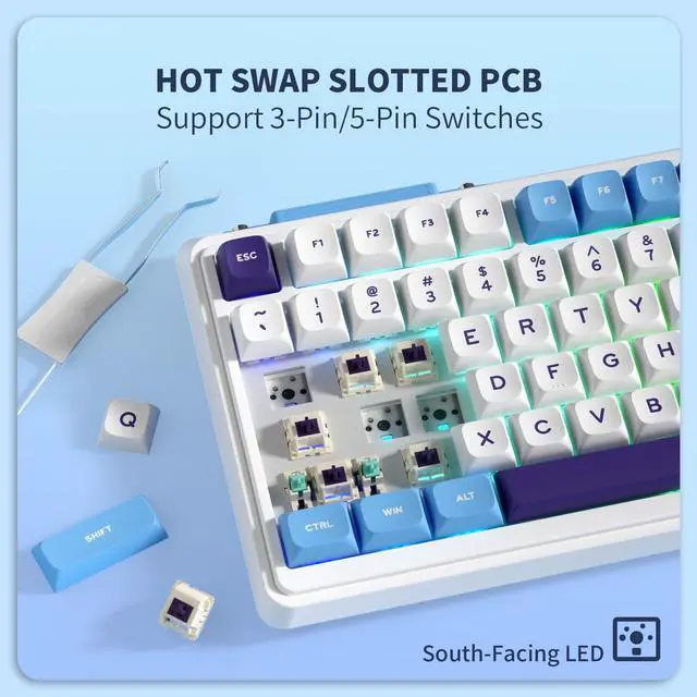 Alt view image 7 of 7 - RK ROYAL KLUDGE K75 Lite Wireless Mechanical Keyboard, 75% Gasket Mount RGB Gaming Keyboard w/ 3-Mode Knob BT 5.0/2.4G/USB-C Wired, Hot Swappable, 5-Layer Padding & Creamy Linear Switches, 82 Keys