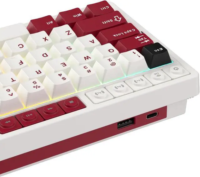 Alt view image 6 of 7 - RK ROYAL KLUDGE M65 Wireless RGB Mechanical Keyboard with Volume Knob Tri-Mode 2.4G/USB-C/BT Gasket Mounted 60% Gaming Keyboard with 66Keys PBT Keycaps QMK/VIA Hot Swappable Cream Switch