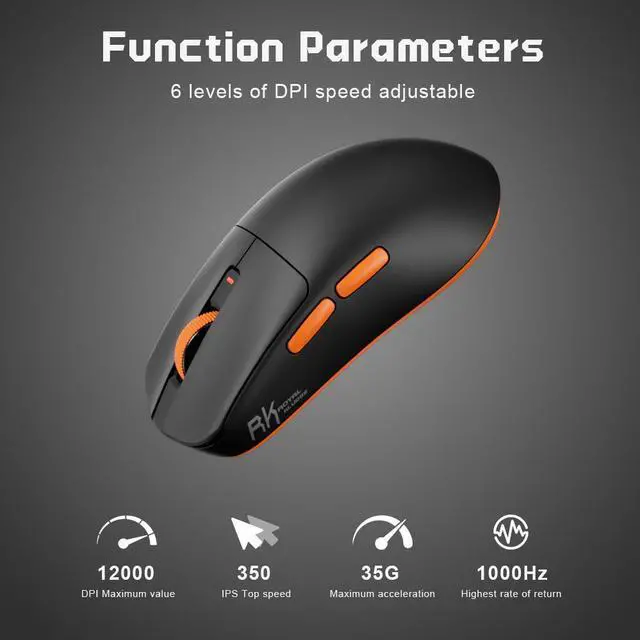 Alt view image 5 of 7 - RK ROYAL KLUDGE M30 Wireless Mouse, 2.4 GHz USB Unifying Receiver, 12000 DPI, 2-Programmable Buttons, 3-Year Battery, Compatible with PC, Mac, Laptop, Chromebook - Black