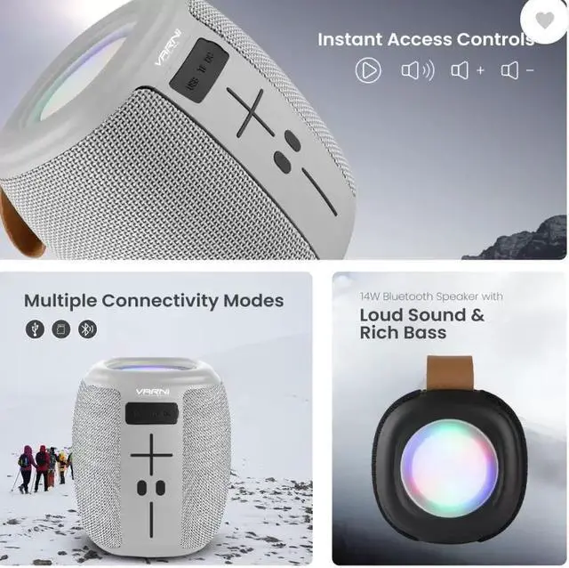 Alt view image 2 of 3 - Biconic Oval Portable Bluetooth Speaker in Grey Waterproof Speakers 360° HD Surround Sound with Punchy Bass, Wireless Dual Pairing