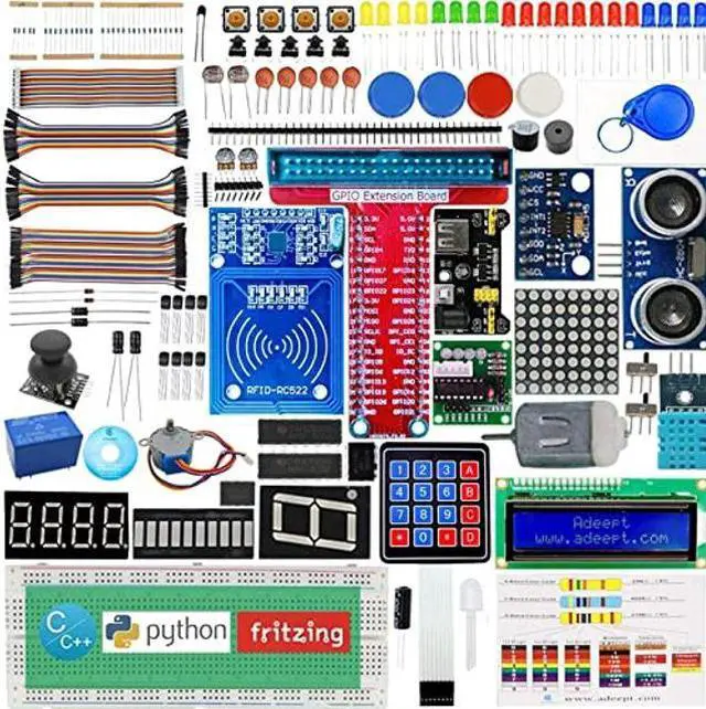 Main image of Adeept RFID Starter Kit for Raspberry Pi 4 3 Model B+ B, Stepper Motor, ADXL345, 40-pin GPIO Extension Board, Solderless Breadboard, C and Python Code, Beginners Learning Kit with 140 Pages Guidebook
