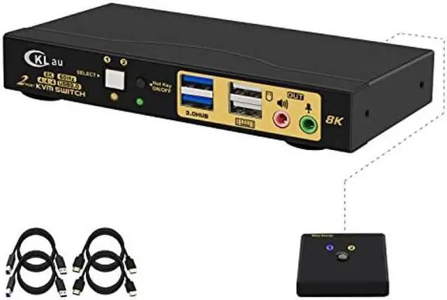 Main image of CKLau 2 Port 8K60Hz 4K144Hz HDMI KVM Switch with Cables, Audio, Microphone, and 2 pcs USB 3.0 Peripheral Hub for Keyboard Mouse 2 Computers Sharing One Monitor