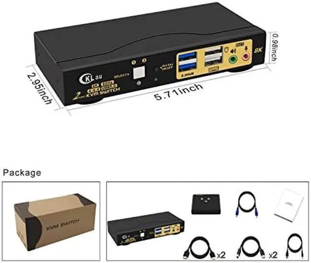 Alt view image 5 of 5 - CKLau 2 Port 8K60Hz 4K144Hz HDMI KVM Switch with Cables, Audio, Microphone, and 2 pcs USB 3.0 Peripheral Hub for Keyboard Mouse 2 Computers Sharing One Monitor