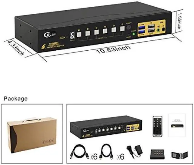 Alt view image 5 of 5 - CKLau 6 Port Rack Mount KVM Switch HDMI 2.0 4K60Hz with Audio, 2 pcs USB 3.0 Peripheral Hub, and Cables for 6 Computers 1 Monitor Supports Hotkey, IR Remote, Wired Remote, Manual Switching