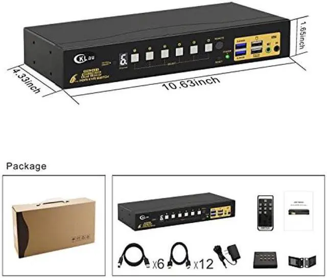 Alt view image 5 of 6 - CKLau 6 Port Rack Mount HDMI KVM Switch Dual Monitor 4K60Hz with Audio, 2 pcs USB 3.0 Hub, and Cables for 6 Computers 2 Monitors Supports IR Wireless, Hotkey, Manual, Wired Remote Switching giyqxHw