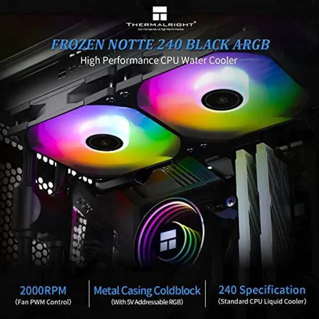 Alt view image 2 of 5 - Thermalright Frozen Notte 240 Black ARGB Water Cooling CPU Cooler, 240 Black CPU Cooler Specifications, Double PWM Fans, S-FDB V2 Bearings, Suitable for AMD/AM4 AM5,Intel LGA 1700/1150/1151/1200/2011