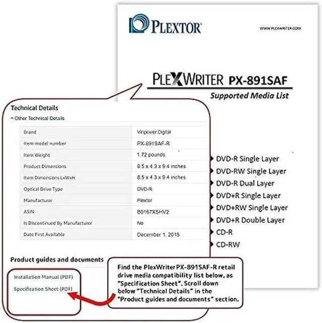 Alt view image 3 of 5 - Digital Plextor PlexWriter PX-891SAF-R 24X SATA DVD +/- RW Dual Layer Burner Drive (Retail Pack)