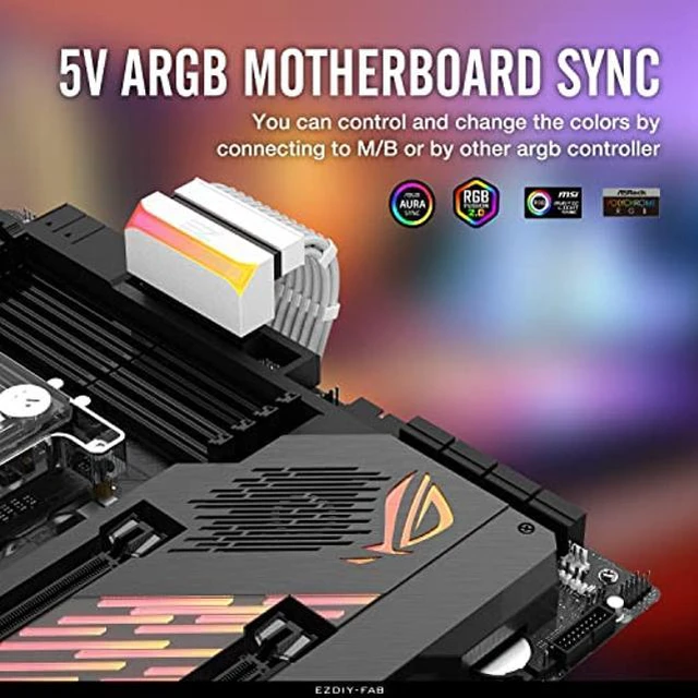 Alt view image 2 of 5 - EZDIY-FAB ATX 24-pin 90 Degree Power Connector Adapter 5V 3 Pin ARGB Rainbow Female to Male Power Adapter for Computer Motherboard ATX Power Supply- White-1 Pack