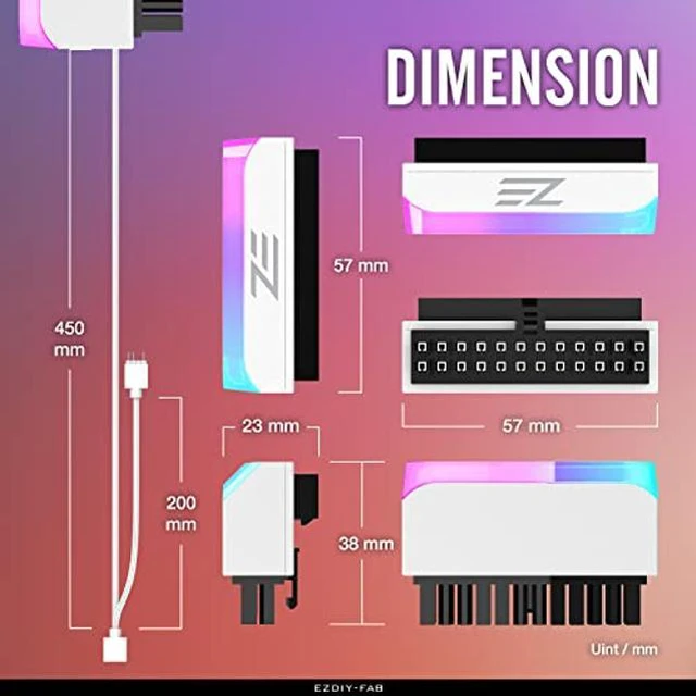 Alt view image 4 of 5 - EZDIY-FAB ATX 24-pin 90 Degree Power Connector Adapter 5V 3 Pin ARGB Rainbow Female to Male Power Adapter for Computer Motherboard ATX Power Supply- White-1 Pack