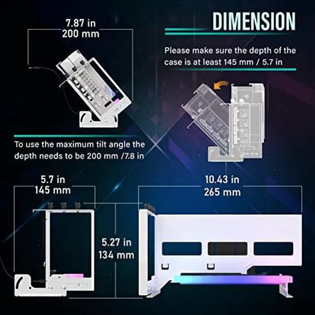 Alt view image 4 of 5 - EZDIY-FAB PCIe 4.0 GPU Mount Bracket with ARGB LED Module, Multi-Angle Adjustment with Riser Cable, Compatible to RTX4090, 4080, 4070ti- White