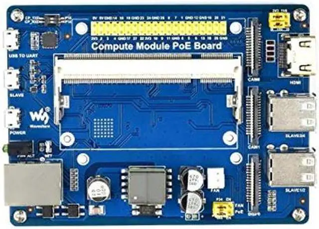 Main image of waveshare Compute Module IO Board with PoE Feature Composite Breakout Board for Developing with Raspberry Pi CM3 / CM3L / CM3+ / CM3+L