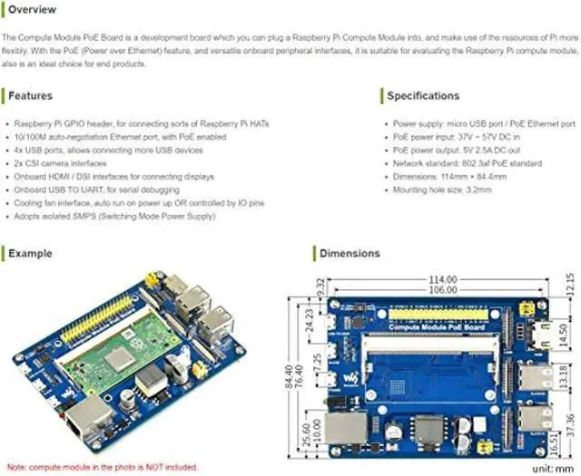 Alt view image 2 of 5 - waveshare Compute Module IO Board with PoE Feature Composite Breakout Board for Developing with Raspberry Pi CM3 / CM3L / CM3+ / CM3+L