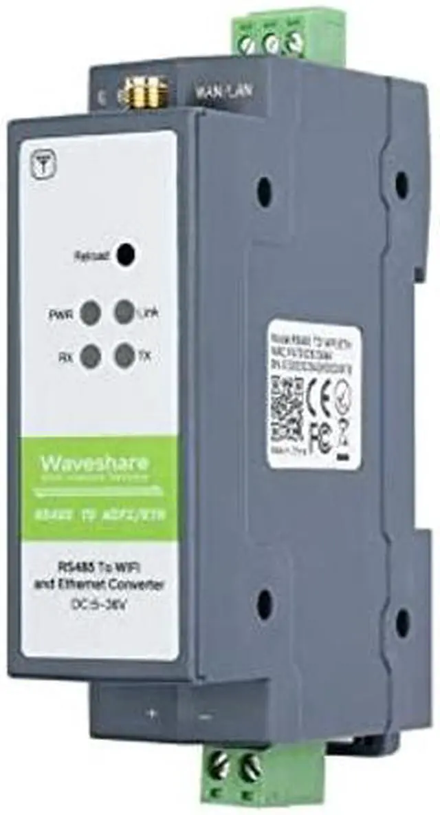 Main image of waveshare RS485 to WiFi/Ethernet Module Rail-Mount Serial Server Modbus MQTT Gateway