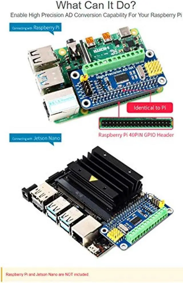 Alt view image 4 of 5 - High-Precision AD HAT ADS1263 10-Channel 32-Bit ADC SPI Bus Low Noise Low Temperature Drift,for Raspberry Pi 4B/3B+/3B/2B/Zero/Zero W/Zero WH/2W and Jetson Nano