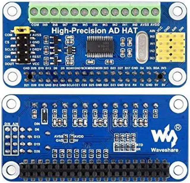Alt view image 2 of 5 - High-Precision AD HAT for Raspberry Pi 4B/3B+/3B/2B/Zero/W/Zero WH Jetson Nano Expansion Board with ADS1263 10-Channel 32-bit High Precision ADC 24-bit Auxiliary ADC