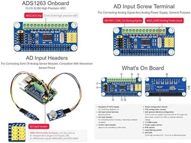 Alt view image 3 of 5 - Waveshare High-Precision AD HAT for Raspberry Pi with ADS1263 10-Ch 32-Bit ADC Compatible with Raspberry Pi Series and Jetson Nano