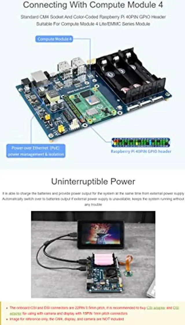 Alt view image 4 of 5 - Waveshare PoE UPS Uninterruptible Power Supply Base Board for Raspberry Pi Compute Module 4 with Gigabit Ethernet/Dual HDMI/Quad USB2.0 etc.Interfaces