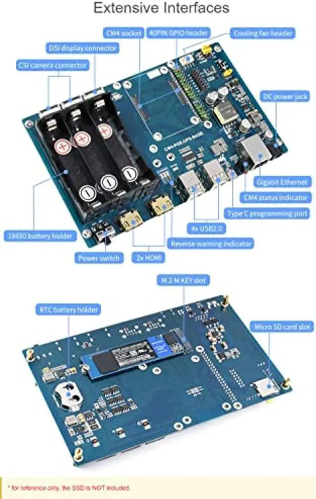 Alt view image 5 of 5 - Waveshare PoE UPS Uninterruptible Power Supply Base Board for Raspberry Pi Compute Module 4 with Gigabit Ethernet/Dual HDMI/Quad USB2.0 etc.Interfaces