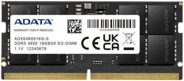 Alt view image 2 of 2 - ADATA Premier 16GB (1x16GB) DDR5 4800MHz CL40 PC5-38400 262-Pin SODIMM Memory RAM Single Pack(AD5S480016G-S)