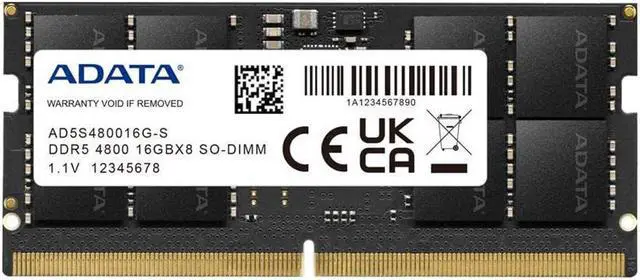 Main image of ADATA Premier 16GB (1x16GB) DDR5 4800MHz CL40 PC5-38400 262-Pin SODIMM Memory RAM Single Pack(AD5S480016G-S)