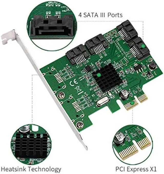 Alt view image 2 of 5 - I/O Crest 4 Port SATA III PCI-e 2.0 x1 Controller Card Marvell 9215 Non-Raid with Low Profile Bracket SI-PEX40064