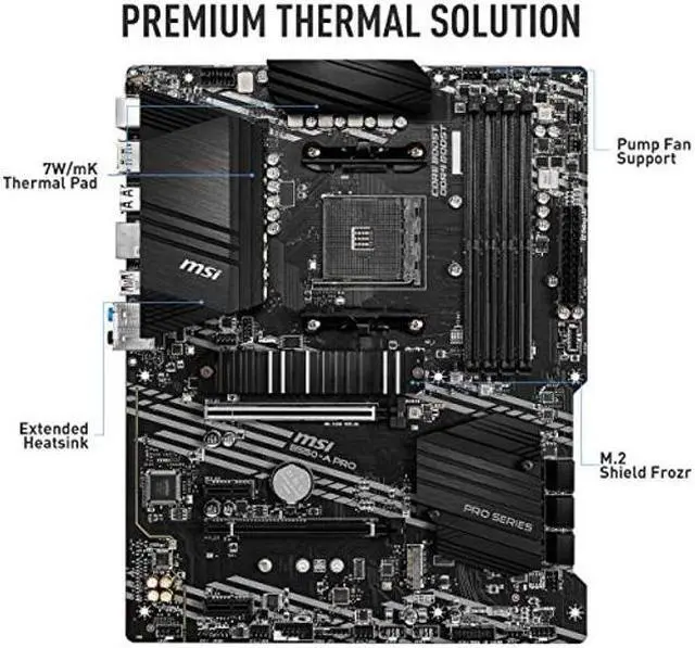 Alt view image 2 of 5 - MSI B550-A PRO ProSeries Motherboard (AMD AM4, DDR4, PCIe 4.0, SATA 6Gb/s, M.2, USB 3.2 Gen 2, HDMI/DP, ATX)