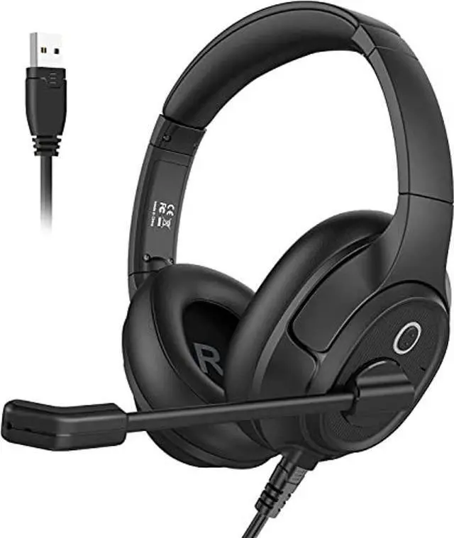 Main image of Headset with Microphone for PC, USB Computer Headsets AI-Powered Environmental Noise Cancelling Headphone with Busylight, Mic Mute Boom & Volume Control, Wired Over-Ear Headset for Laptop/Work/Office