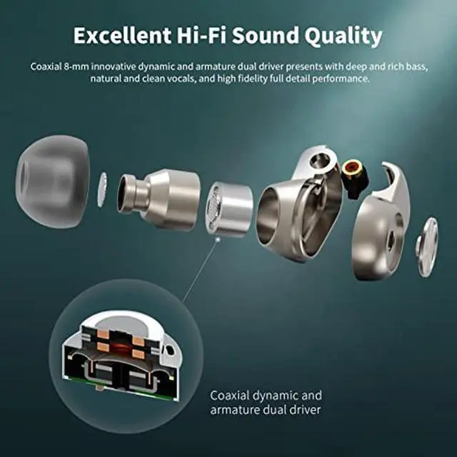 Alt view image 2 of 5 - SoundMAGIC E90C Wired Earbuds with Microphone - Coaxial Dual Driver in Ear Monitor Earphones HiFi Stereo Over-Ear Hooks IEM Headphones with Detachable Cable for Musician Audiophile