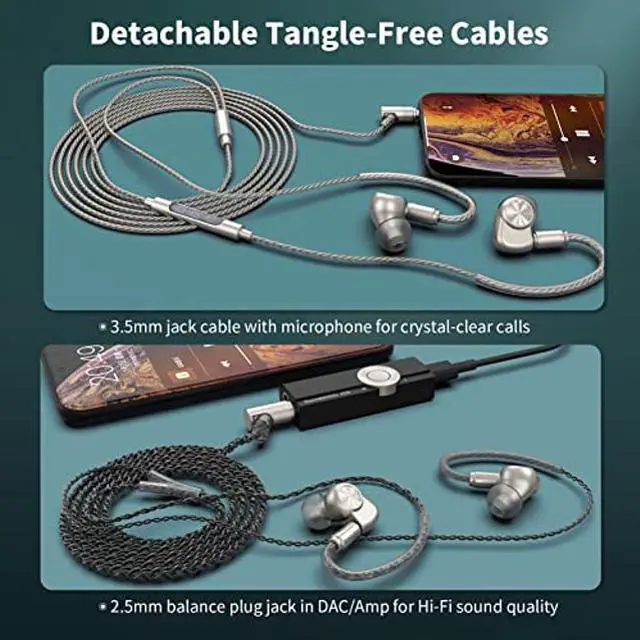 Alt view image 3 of 5 - SoundMAGIC E90C Wired Earbuds with Microphone - Coaxial Dual Driver in Ear Monitor Earphones HiFi Stereo Over-Ear Hooks IEM Headphones with Detachable Cable for Musician Audiophile