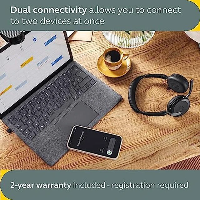 Alt view image 4 of 5 - Jabra Evolve2 65 Flex Wireless Stereo Headset - Bluetooth, Noise-Cancelling ClearVoice Technology & Hybrid ANC - Certified for Microsoft Teams - Black