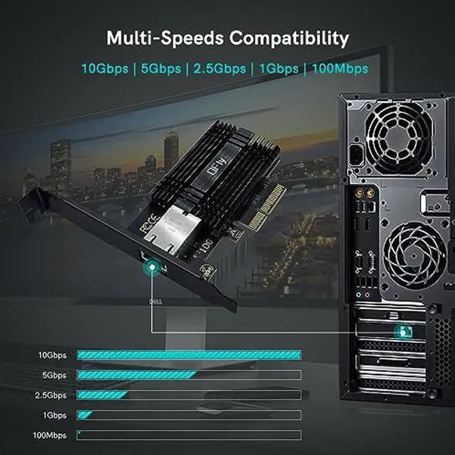 Alt view image 2 of 5 - QFly 10Gb PCI-e Network Card, PCIe to 10 Gigabit Ethernet Adapter,Marvell AQtion AQC113C Controller,10G Base-T RJ45 Port NIC Card,Support Windows10/11/Server