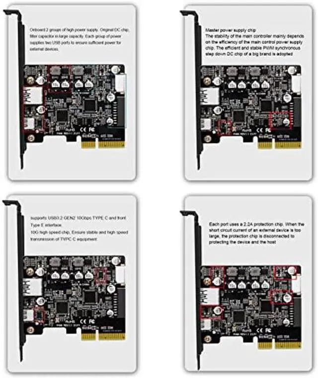 Alt view image 3 of 5 - Vbestlife PCIe Type C Card, PCIe3.0 to USB 3.2 Gen 2 Card with 10 Gbps Bandwidth USB Ports, PCI Express (PCIe) Expansion Card USB Card for Desktop PC