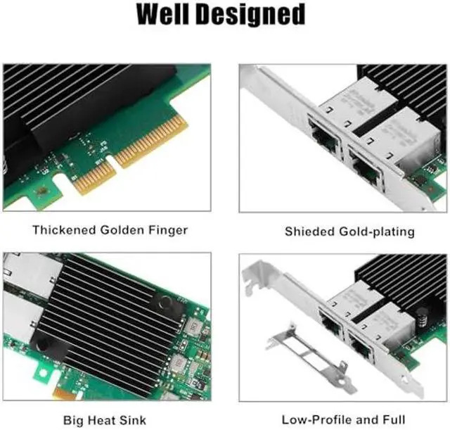 Alt view image 4 of 5 - 10Gb PCI-E NIC Network Card for Intel X550-T2, 1GbE/2.5GbE/5GbE/10GbE Copper Dual RJ45 Port, with Intel ELX550AT2 Controller, 10G PCI Express LAN Adapter Support Windows Server/Linux/ESX