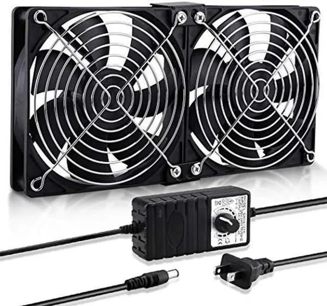 Main image of Wathai Big Airflow 2 x 120mm 240mm Computer Fan with AC Plug Cabinet Fan 110V 240V AC Power Supply, Speed Controller 3V to 12V, for Mining Machine Chassis Server Workstation Cooling