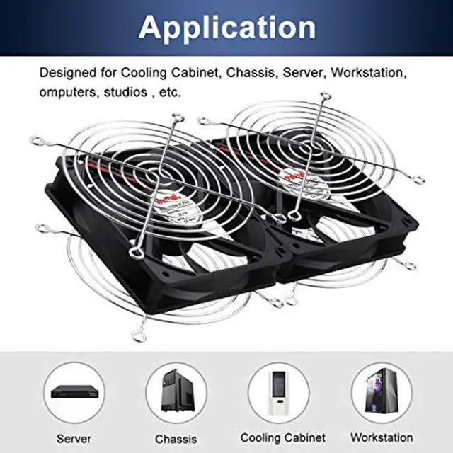Alt view image 3 of 5 - Wathai Big Airflow 2 x 120mm 240mm Computer Fan with AC Plug Cabinet Fan 110V 240V AC Power Supply, Speed Controller 3V to 12V, for Mining Machine Chassis Server Workstation Cooling