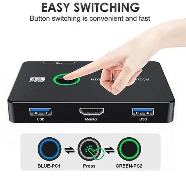 Alt view image 4 of 5 - KVM Switch HDMI, Upgraded USB and HDMI KVM Switch for 2 Computers Share Keyboard Mouse Printer to One HD Monitor, Supports 4K@60 Hz, 2 HDMI Cables and 2 USB Cables Included