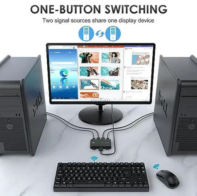 Alt view image 5 of 5 - KVM Switch HDMI, Upgraded USB and HDMI KVM Switch for 2 Computers Share Keyboard Mouse Printer to One HD Monitor, Supports 4K@60 Hz, 2 HDMI Cables and 2 USB Cables Included