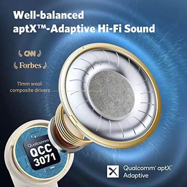 Alt view image 2 of 5 - EarFun Air Pro 3 Noise Cancelling Wireless Earbuds, Qualcomm(r) aptX(tm) Adaptive Sound, 6 Mics CVC 8.0 ENC, Bluetooth 5.3 Earbuds, Multipoint Connection, 45H Playtime, App Customize EQ, Oat White