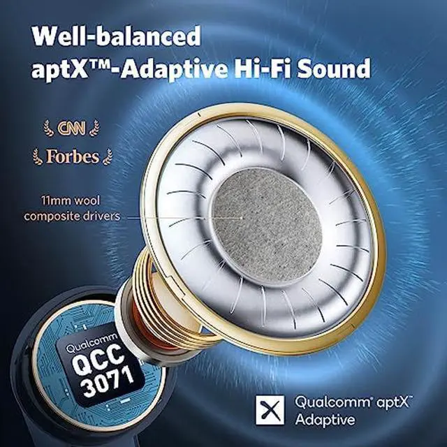 Alt view image 2 of 5 - EarFun Air Pro 3 Noise Cancelling Wireless Earbuds, Qualcomm(r) aptX(tm) Adaptive Sound, 6 Mics CVC 8.0 ENC, Bluetooth 5.3 Earbuds, Multipoint Connection, 45H Playtime, App Customize EQ, Blue