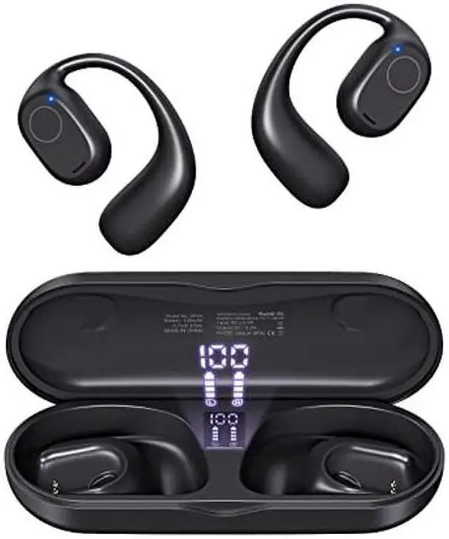 Main image of Open Ear Headphones, Bluetooth 5.3 Wireless Headphones with Digital Display Charging Case 40 Hours Playtime True Wireless Open Ear Earbuds with Earhooks Sports Headphones for Running, Walking, Workout